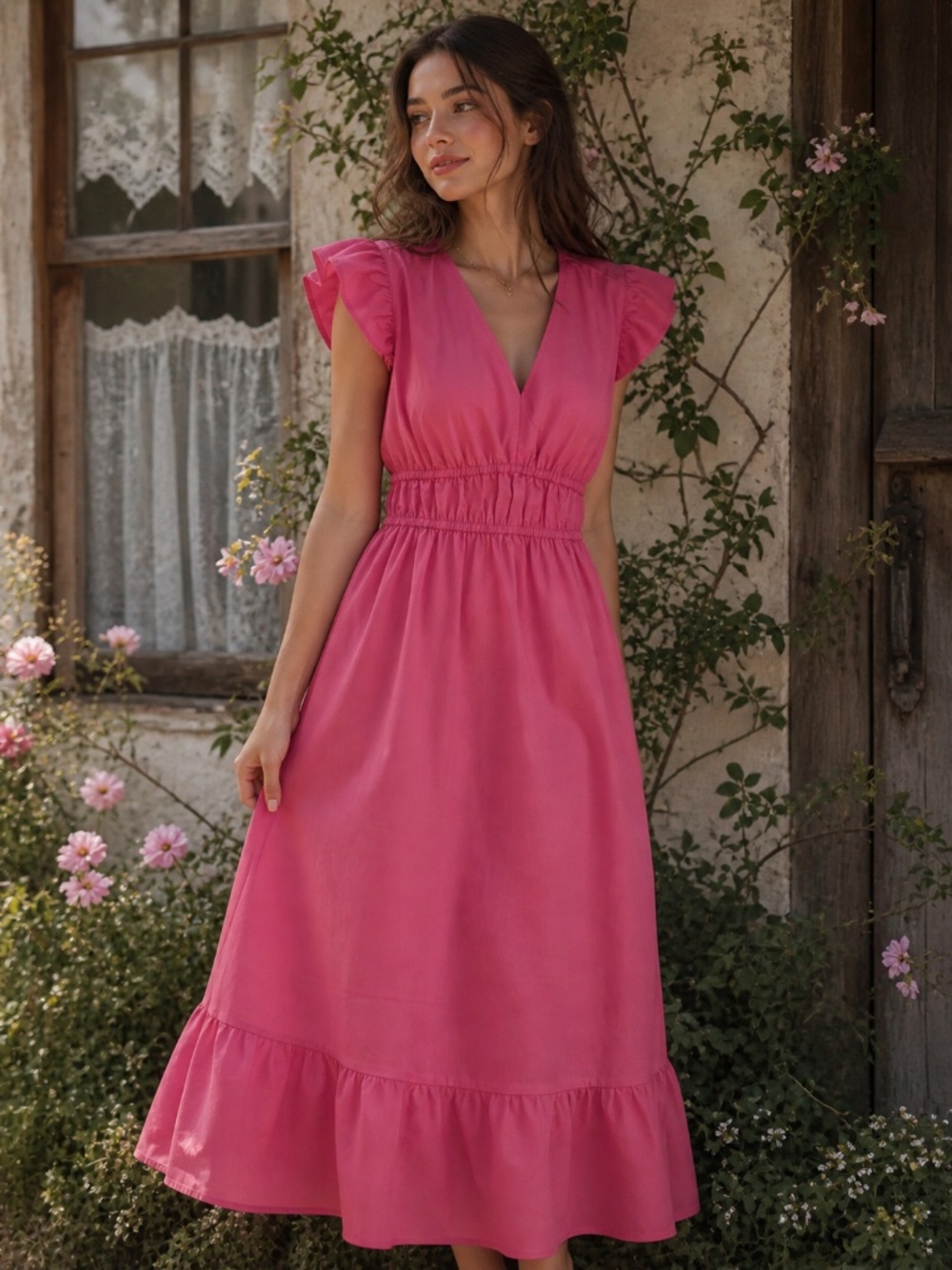 NWT Chaps maxi dress M sleeveless tiered ruffles pink cottage core feminine